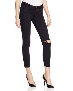 PAIGE Verdugo Crop Jeans Jet Black Destroyed Skinny Cropped Ankle Womens 31 Pant